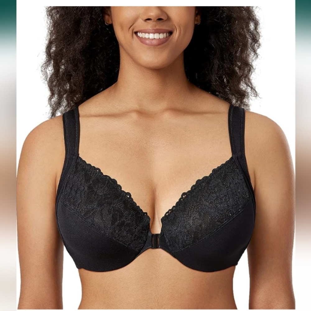 DELIMIRA Front Closure Bras Plus Size Lace Full Coverage Underwire Unlined